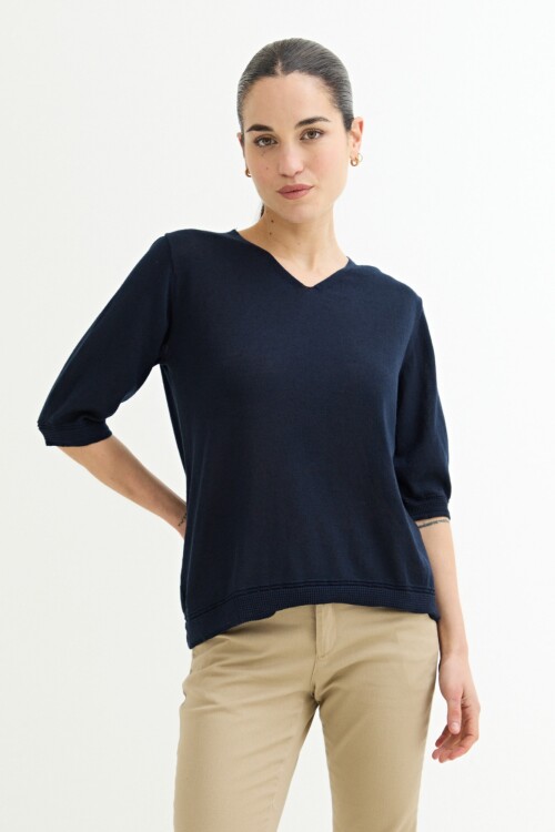 Sweater manga 3/4 cuello V AZUL