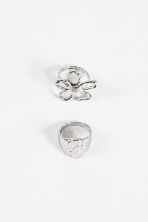 Set de anillos machacados plateado