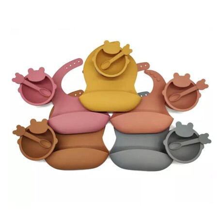 Set de Comida p/ Bebé con Babero Bowl y Cuchara de Silicona Gris