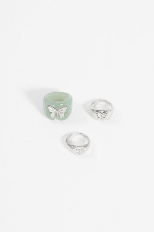 Set anillos mariposa plateado