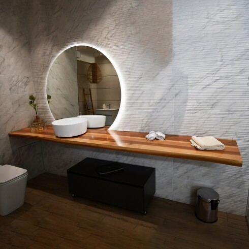 Mueble De Baño Gris Con Mesada De Roble Y Bacha Blanca 90X48.5X16Cm Aqualia 000