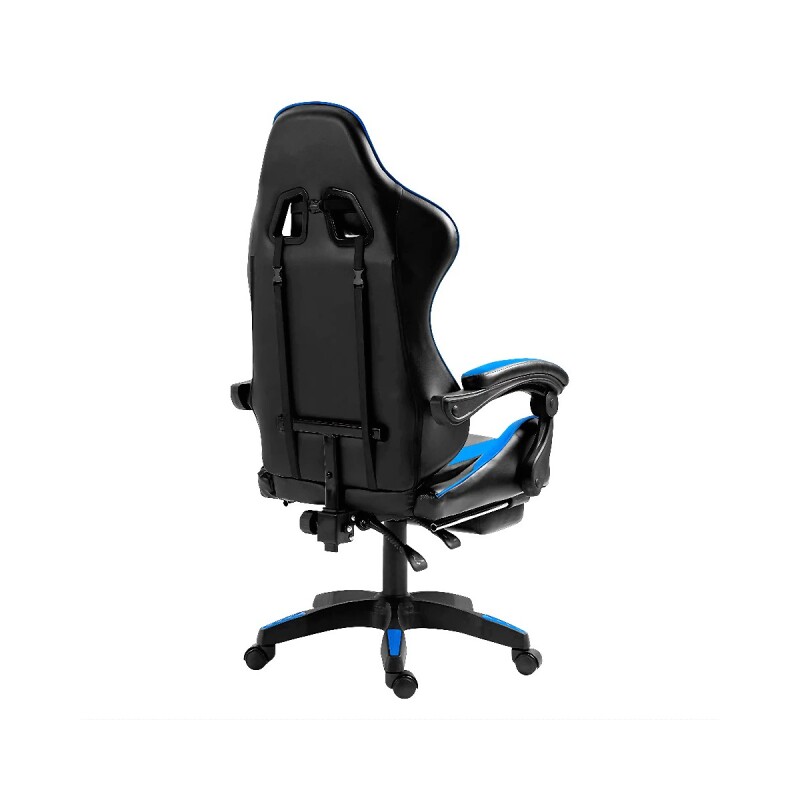 Silla gamer ergonomica reclinable con posapie azul y negro Silla gamer ergonomica reclinable con posapie azul y negro