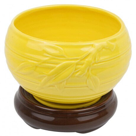 MACETA CERAMICA AMARILLA LABRADO C/HOJAS C/PLATO MARRON 16X14CM 24374 MACETA CERAMICA AMARILLA LABRADO C/HOJAS C/PLATO MARRON 16X14CM 24374