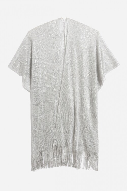Ruana party con flecos plateado