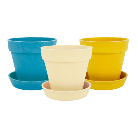 Set de 3 macetas de plastico con plato Set de 3 macetas de plastico con plato