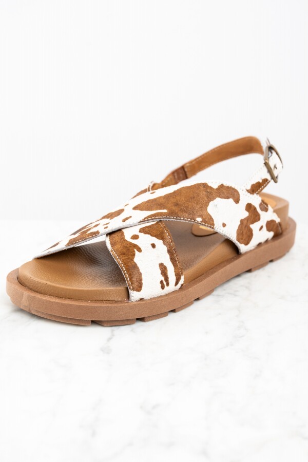 Sandalia Animal Print Pelo Vaca Marrón