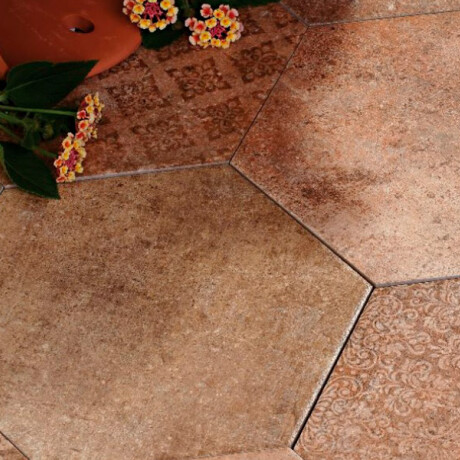 Porcelanato Hexagonal Cotto Decorado Mate 22X25Cm Piso Pared GAMAS DE TERRACOTA