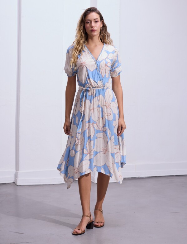 Vestido Printed Det Lazo MULTI/CELESTE