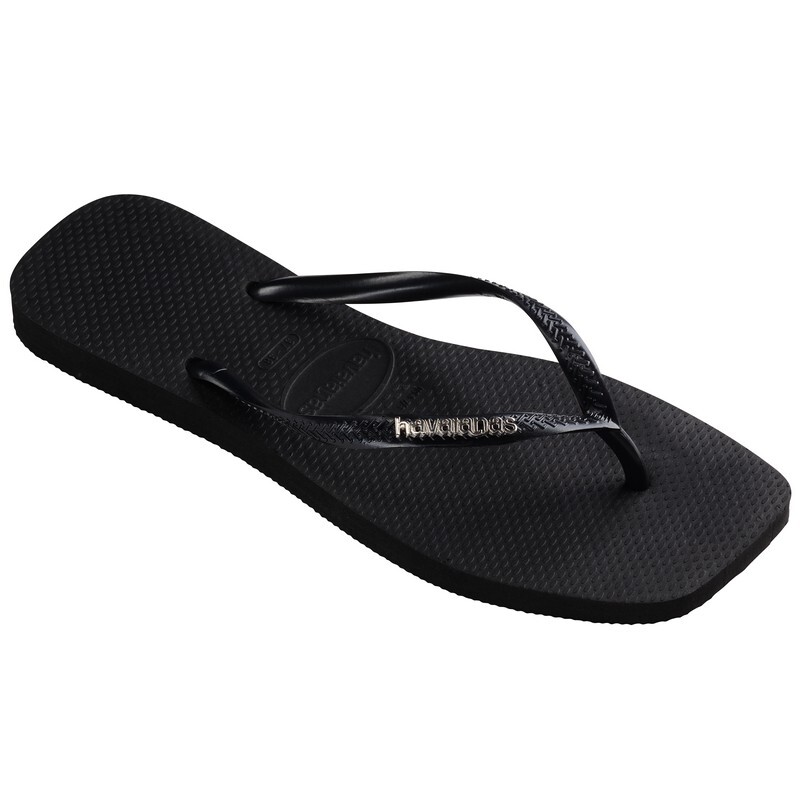 Ojotas Havaianas Slim Square Logo Metallic Negro