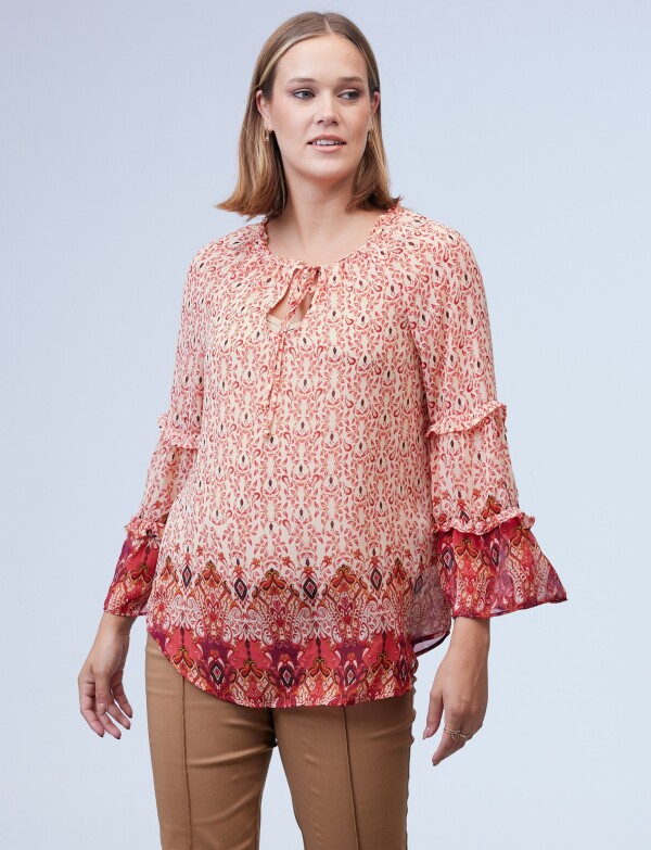 Blusa Gasa Print MULTI/ROJO