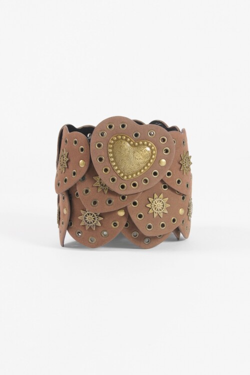 Cinturón apliques cora tachas marrón