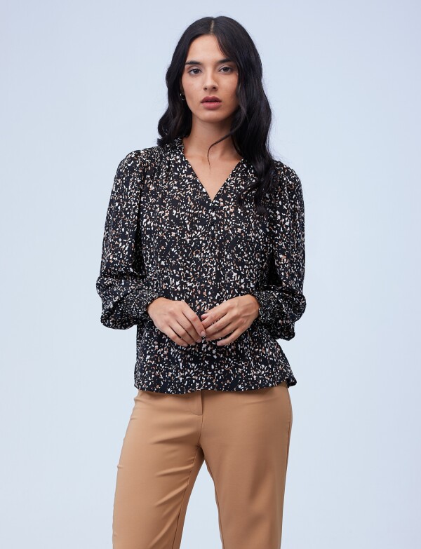 Blusa Gasa Frunce NEGRO/MULTI