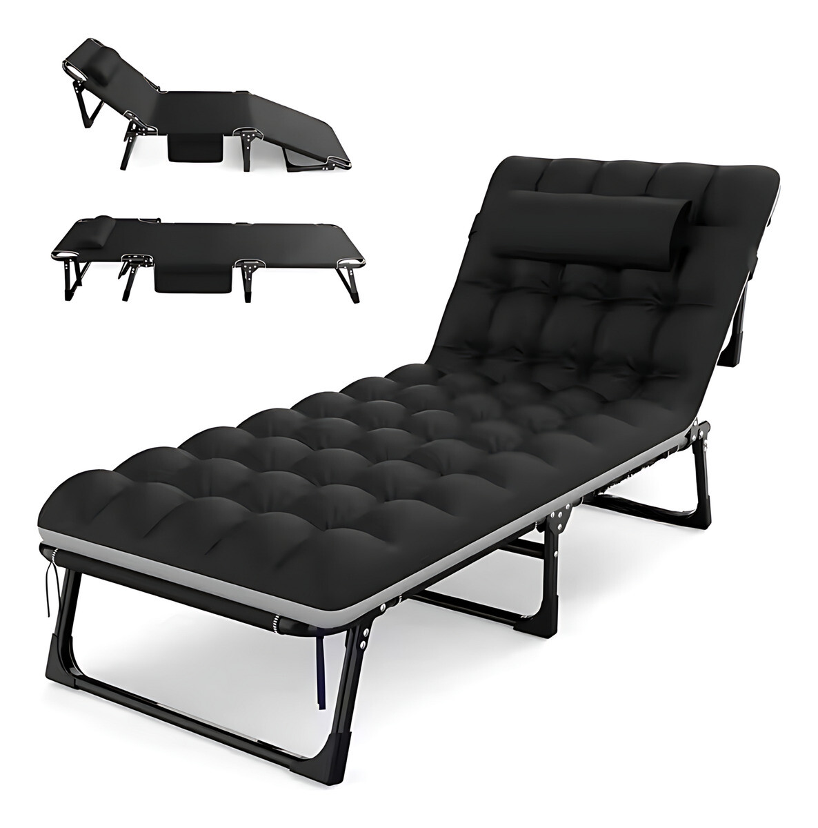 Silla Reclinable Camping Cama Acolchonada Plegable Jardin - Negro 
