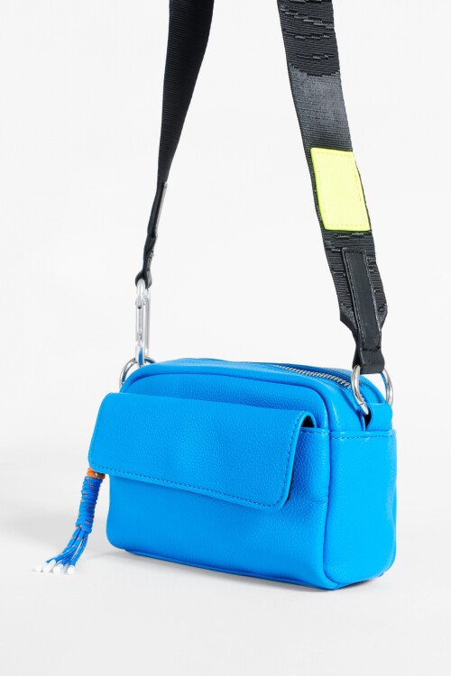 Bandolera mini con bolsillo azul