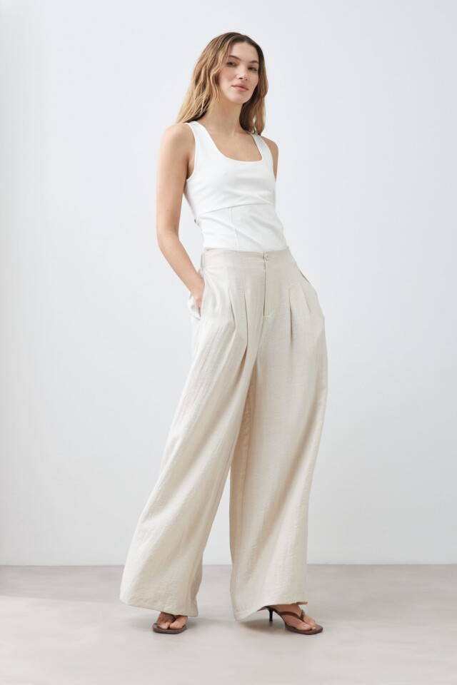 Palazzo con pinzas beige melange