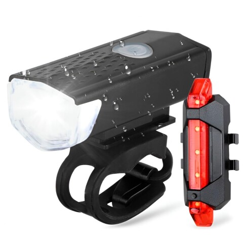 Kit Luces Led Delantera Y Trasera Bicicleta Recargable Usb Variante Color Negro